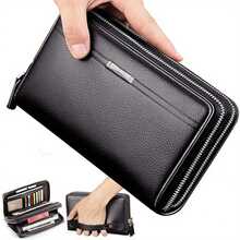 Cartera larga de embrague de PU para hombres, bolsa de tote de negocios y viaje grande como regalo para padre, esposo o novio - Negro - Ver 1