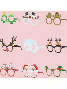 9pcs,Holiday Christmas Glasses - Santa Claus, Reindeer, Snowmen And Tree Designs - Suitable For Holiday Parties, Birthdays And Weddings - High-Quality Paper Photo Props, Christmas Decorations