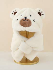 1 pieza Gorro de orejeras de invierno para bebé, gorro de orejeras suave y cálido con oso de peluche