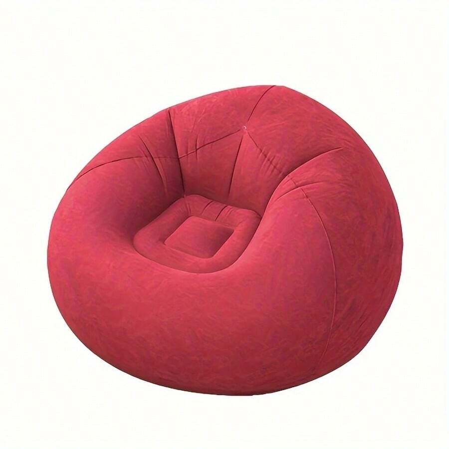 TAIMASI 1pc Flocking Beanless Inflatable Lounge Chair - Multifunctional Portable Sofa With Round Single Seat Design - Ideal For Living Room, Office Lunch Break, Outdoor Picnic, Camping, And Relaxation Rosy Gray Purplish Blue