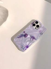 1 pieza Funda de teléfono suave personalizada con diseño de medusa y estrella de mar morada, resistente al agua, a prueba de golpes, antideslizante, compatible con teléfonos Apple, resistente a caídas y arañazos - Multicolor - Ver 3