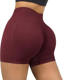 Seamless High Waisted Booty Shorts For Workout - Vino tinto de 3" - Ver 2