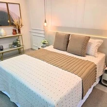 Knitted Blanket Footboard Kit For Queen King Sofa Bed Cozy Home Decor + 2 Cushion Covers - Khaki - View 4