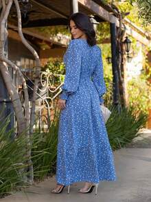 All-Over Floral Print Formal And Evening Wedding - Biru - View 2