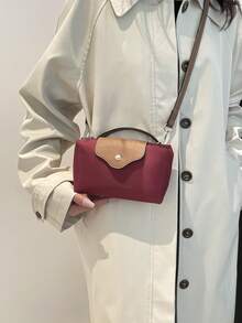 תיק יד אופנתי קטן מרובע, תיק כתף אופנתי ורב-תכליתי לנשים, תיק צד, ארנק מיני בצבע אחיד, מתאים לטלפון, מטבעות, שפתון, שימוש יומיומי, נסיעות - בורגונדי - ראה 2