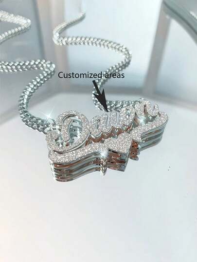 1pc Customized Double-Layer Name Necklace, Stainless Steel Cuban Chain Heart Pendant, Fashionable Luxury Men's Jewelry, Personalized Christmas Gift, Unique Handmade Birthday Gift For Him, Best Valentine's Day Gift For Family And Lover