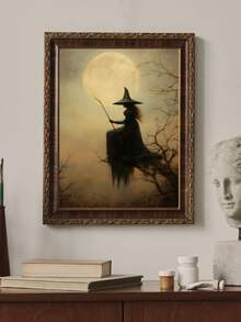 1pc, Canvas Wall Art, Hangable, Wall Art, Poster, Framed Wall Art, Waterproof, Autumn Decor, Halloween Decor, Halloween Witch Art Prints, Dark Academy Wall Decor, Vintage Scary Witch, Halloween Ambiance Decor Mural, Vintage Witch Wall Art, Halloween Decorative Art, Halloween Room Decor, Bathroom Decor, Living Room Decor, Bedroom Decor, Dining Room Wall Decor, Halloween Home Decor Aesthetics - Multicolor - View 2