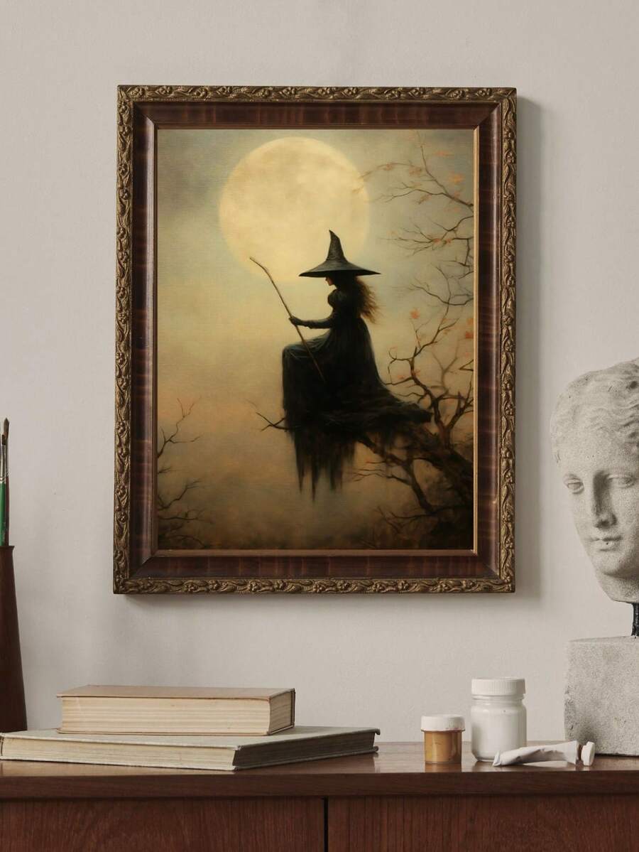 1pc, Canvas Wall Art, Hangable, Wall Art, Poster, Framed Wall Art, Waterproof, Autumn Decor, Halloween Decor, Halloween Witch Art Prints, Dark Academy Wall Decor, Vintage Scary Witch, Halloween Ambiance Decor Mural, Vintage Witch Wall Art, Halloween Decorative Art, Halloween Room Decor, Bathroom Decor, Living Room Decor, Bedroom Decor, Dining Room Wall Decor, Halloween Home Decor Aesthetics