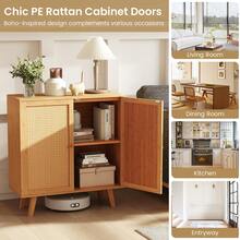 Bamboo Buffet Cabinet W/ PE Rattan Doors Freestanding Kitchen Cupboard Natural - Natural - View 9