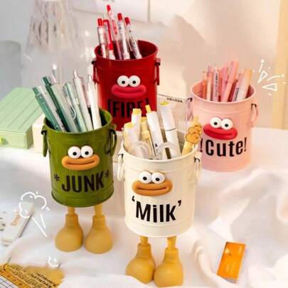 DIY Big Mouth Pen Holder Makeup Brush Bucket, Cute High-Quality Student Desk Large Capacity Pen Holder, Minimalist American Retro Storage Bucket. Makeup Storage, Home Office Storage, Study Storage. INS Cartoon Personalized Pen Holder, Student Desk Office Large Capacity Cute Minimalist Retro Storage Bucket
