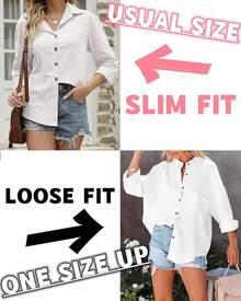 Women's Cotton Linen V Neck Button Down Shirt Long/Roll Up Sleeve Casual Collared Work Blouse Top - 1 厚白(不透明,適合日常使用) - 查看 5