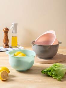 1 pieza/Set de 3 piezas Juego de tazones de plástico para mezclar ensaladas, juego de utensilios de cocina con plato de frutas plegable