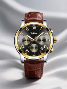 BIDEN BIDEN Men's Classic Roman Digital Watch - Fashionable Date Quartz Watch, PU Leather Strap - Elegant And Comfortable Casual Watch, Suitable For Men's Parties And Daily Wear, Best Gift For Men+Gift Box