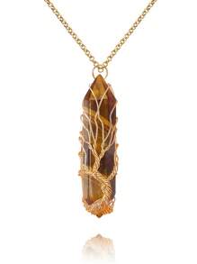 Collana di cristallo curativo fai da te fatta a mano con albero della vita, pendente in pietra naturale avvolto in filo, collana con pietra preziosa di quarzo spirituale esagonale, gioielli per donne e uomini.