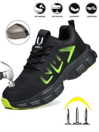 UMBURLLY 1 Pair Men's Printed Casual Sports Lace-Up Shoes, Anti-Smash Anti-Puncture, Suitable For Outdoor Work All Seasons