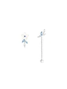BALMORA 1 Pair 925 Sterling Silver Luxury Elegant Shell Flower Asymmetric Tassel Blue Cubic Zirconia Stud Earrings, Suitable For Women's Daily Wear, Friendship Jewelry Gift - Silver - View 8