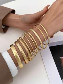 10 Pieces Of Fashionable Steel Bracelets, Suitable For Women And Men, Twisted Texture Bracelets, Gold And Silver Jewelry, Personalized Streetwear, Gothic Gifts (With Slight Irregular Marks On The Surface)