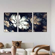 3 pièces Fleurs blanches modernes et élégantes en fleurs, art abstrait de fleurs, affiches murales sur canevas, impression haute définition avec cadre en option, décoration murale pour le salon et la chambre à coucher