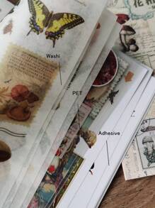 20sheets Vintage Sticker Book Plant, Mushroom & Farm House Series Made Of Pvc And Washi Material For Ins Style Retro Hand Account Diy Decorative Decals Papercraft Collage Scrapbooking Sticker Book School Supplies,Back To School