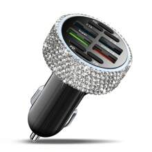 1 pièce Chargeur de voiture 2-en-1/8-en-1 avec strass, câble de charge 3-en-1 avec strass, charge rapide, Type C, USB, adaptateur de voiture, compatible avec Apple, téléphone, caméra de tableau de bord, iPad, GPS, cadeau pour les vacances/anniversaire