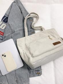 简约多口袋大容量托特包，纯色单肩复古大号灯芯绒单肩包，适合秋冬通勤上班，休闲挎包手提包时尚流浪汉购物袋，适合女性节日礼物