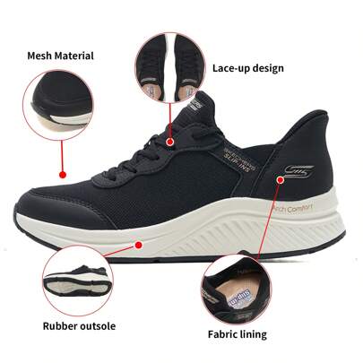 Skechers Tênis feminino de cano baixo, leve, casual, para corrida, com amortecimento e durabilidade, modelo 117627-BLK