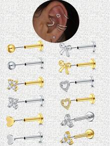 AVYRING 1 件 16g 18g 20g 耳屏软骨穿孔饰品无线耳屏软骨耳环平背钻石推针螺旋饰品适合女性男性 6mm 耳洞饰品 - 彩色 - 查看 1
