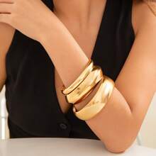 3pcs Chunky Golden Bangle Bracelets Wide Chunky Cuff Bangles Bracelets Golden Stackable Bracelets Jewelry For Women