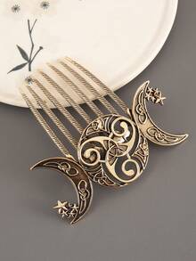 1 件超大月亮和太阳水钻波西米亚风格锌合金发梳，适合所有季节、发饰、发饰、婚礼、梳子、侧梳 - 彩色 - 查看 2