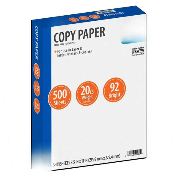 Copy Paper, 8.5" X 11", 20 Lb, White, 500 Sheets  Fast Delivery