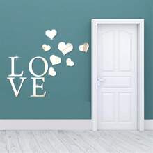 1 Set Wedding Heart-Shaped Mirror Wall Stickers, Mirror Wall Art Decor With Letter, Self-Adhesive Acrylic Mirrors For Wall Decoration In Living Room, Bedroom, Office