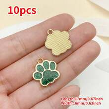 Mix de 10 peças de pingente de pata de gato com gotejamento de óleo em ouro antigo de 17x16 mm, face única, adequado para colar, pulseira, brinco, acessórios para fabricação de joias