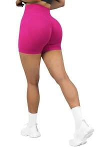 Seamless High Waisted Booty Shorts For Workout - 3" rosa fuerte - Ver 1