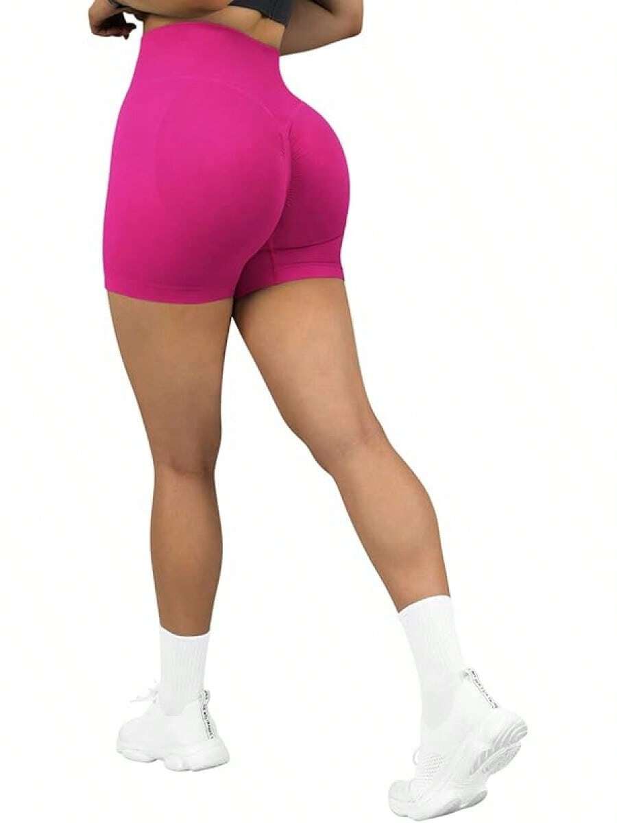 Seamless High Waisted Booty Shorts For Workout - 3" rosa fuerte - Ver 1