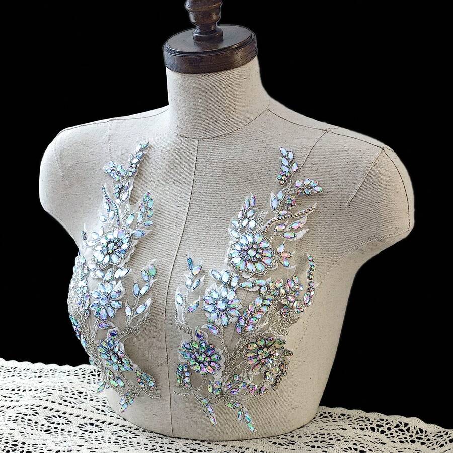 Handmade Applique Sewing Beads And Lace Patch Dress Accessories(S13-SilverAB) - Multicolor - View 1