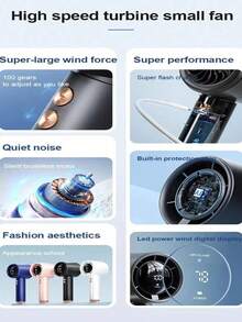 1 件手持式 USB 迷你涡轮风扇，男女通用，光滑机身，冰凉触感，大容量电池，多色，可调节 100 档风速，强劲气流，超静音，适用于户外露营、旅行、海滩、运动、办公室、学校、日常使用