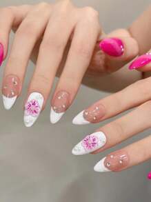 10PCS Middle Almond Handemade Press On Nails For Party And Daily , Red And White Colors, Beautiful, Easy To Wear10pcs Y2K Handmade Press On Nails,Summer Style,Suitable For Girls And Women Festivals Parties And Daily Wear