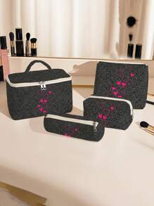 4-Piece/Set Quilted Random Pattern Ballpoint Pen Core Multi Functional Travel Makeup Bag, Large Capacity Makeup Bag, Makeup Bag, Skincare Bag, Large Capacity Travel Makeup Bag, Makeup Bag, Skincare Bag, Toilet Bag Packaging Box, Travel Necessities, Cruise Necessities, Dormitory Necessities,