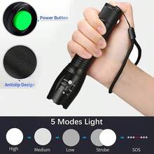 1 件装手电筒，超亮 LED 手电筒可充电可变焦，适用于露营徒步户外防水手持式手电筒 LED 战术可充电手电筒 - 彩色 - 查看 4