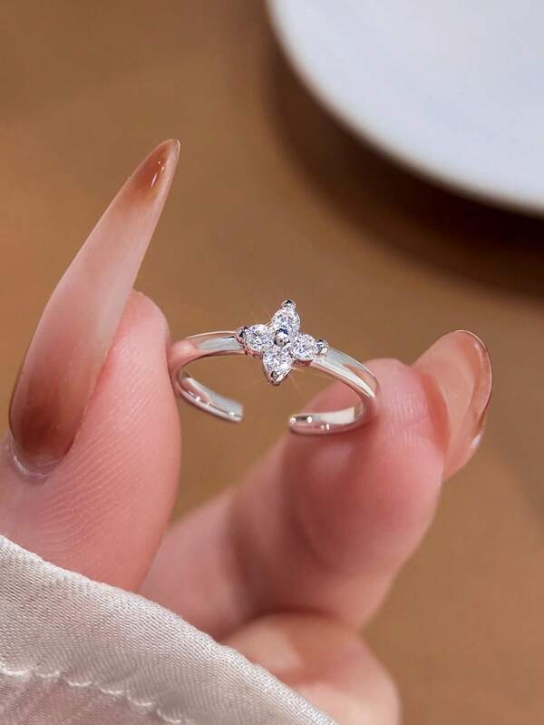 Bague d'orteil réglable en argent sterling S925, délicate et mignonne, avec trèfle à quatre feuilles et diamant, idéale pour l'été et la plage