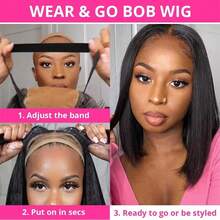 Air Wig Glueless Straight Bob Wig - 4x4 HD Lace, 200% Density, Preplucked, Pre-Cut, Put On And Go Human Hair Wig For Women With Natural Hairline And Realistic Scalp Design - Natural Black - Xem 5
