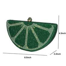 Bolso de mano con forma de fruta para mujer, bonito bolso de noche con diamantes de imitación, bolso de mano con diamantes de imitación, bolso de hombro semicircular para fiesta y cóctel. - Verde - Ver 2