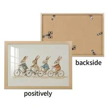 1 件可选框架帆布墙面艺术海报，有趣可爱的骑自行车的兔子印刷海报，复古兔子帆布画，现代别致的动物艺术风格，适合客厅、育儿室、卧室壁挂桌面展示，理想的墙壁艺术家居装饰相框礼物复活节礼物