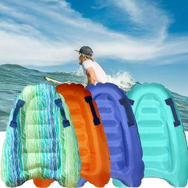 1 Stück aufblasbares Surfbrett & schwimmendes Board mit Griffen - leichtes, tragbares, faltbares Design zum Schwimmen, Surfen, Wassertraining - strapazierfähiges Wassersportboard für Anfänger & Erwachsene, bequeme Liegeposition, verstärkte Nähte, Strandaktivitäten
