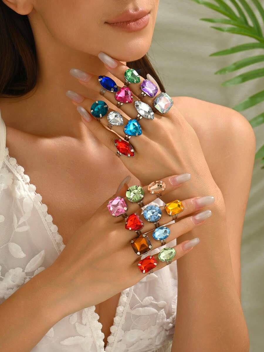 20pcs/Set Minimalist Geometric Acrylic Open Finger Rings Set For Women (Random Acrylic Colors)