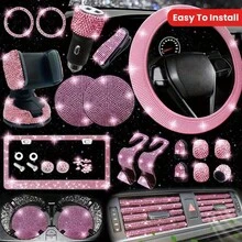 Artificial Diamond Car Steering Wheel Decoration Set Pink Artificial Diamond Steering Wheel Protective Cover, New Fashion Cute Goddess Steering Wheel Cover Set,Car Acessesories Women - Một cỡ - Xem 12