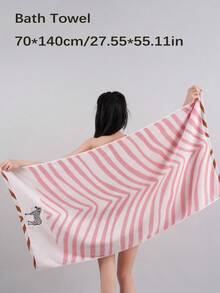 QIBHI 1/2/3件可選，純棉條紋刺繡浴室毛巾或浴巾，斑馬田園風情情侶毛巾/浴巾，吸水且柔軟，適用於浴室、酒店、健身房、旅行、禮物、學校、返校、家居必需品、毛巾、護膚 - 粉色 - 查看 11