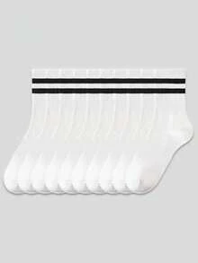 5 Pairs Unisex White Mid-Calf Socks, Breathable Comfortable Couples Socks, All Season, Fall Socks - White - View 3