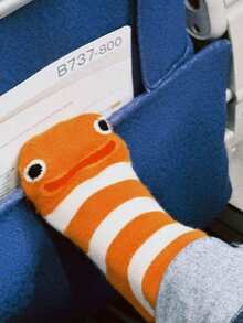 1 Pair Women Cartoon Striped Eye Smile Pattern Funny Socks, Comfortable Versatile Soft Casual Socks, Suitable For Daily Wear, Fall Socks - Multicolor - View 3