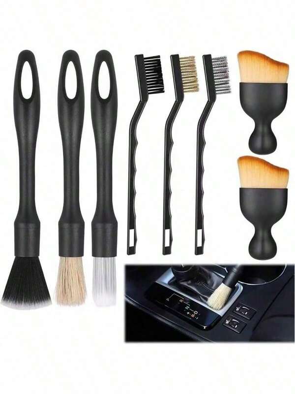 Juego de 8 cepillos de detallado auto para limpieza interior o exterior, suministros de limpieza de polvo, herramientas para emblemas, respiraderos, ruedas, asientos de interior